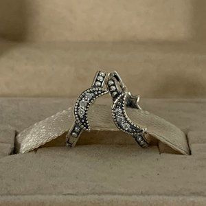 Pandora Crescent Moon & Stars Beaded Hoop Earrings